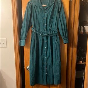 VINTAGE Land’s End Corduroy Teal Button-Down Dress